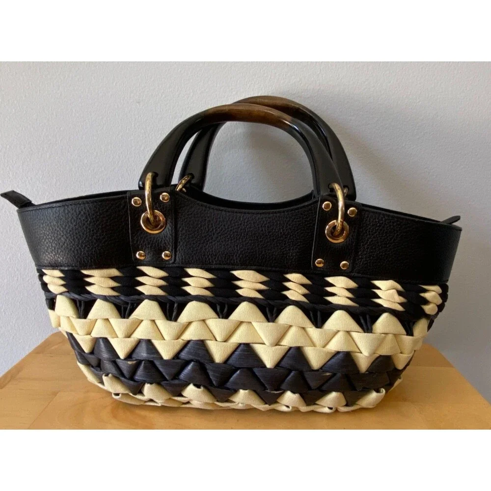 Vintage Forth & Towne Woven Straw Top Handle Satchel Handbag